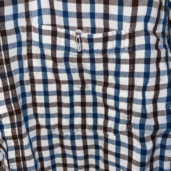 L.L. Bean Mens Tall M Plaid Button-Up Shirt 100% Cotton Blue & Brown - Picture 4 of 6